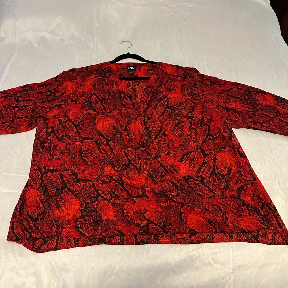 INC International Concepts Red and Black Textured Blouse
